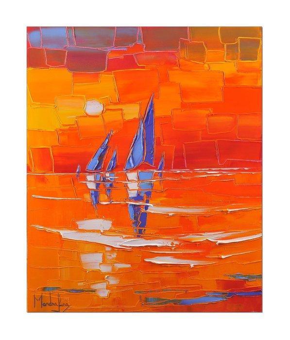 Caroline Mandrafina (1963) - Les Voiliers au Soleil Levant, Antiek en Kunst, Kunst | Designobjecten