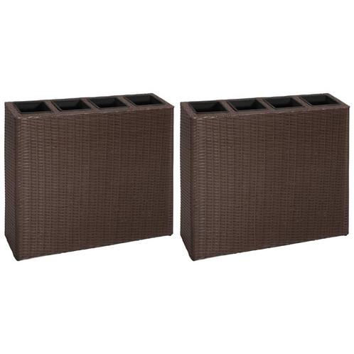 vidaXL Plantenbak verhoogd met 4 potten 2 st poly rattan, Tuin en Terras, Bloempotten, Nieuw, Verzenden
