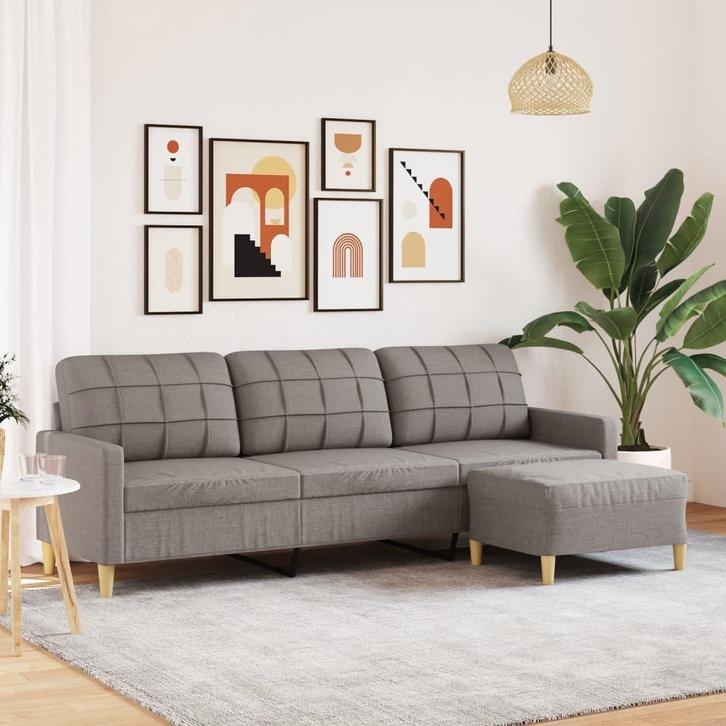 vidaXL Driezitsbank met voetenbank 210 cm stof taupe, Huis en Inrichting, Zetels | Zetels, Nieuw, Verzenden