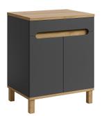 Badplaats Wastafelkast Otero 60 cm - Grijs met Eiken, Huis en Inrichting, Badkamer | Badkamermeubels, Verzenden, Nieuw