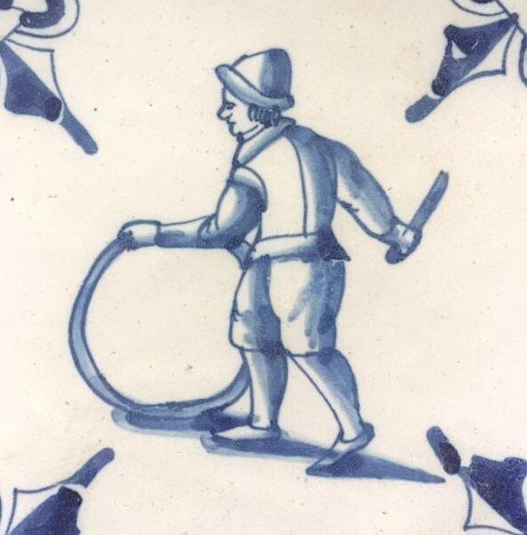 Tegel - Antieke Delftse Tegel - 1650-1700 - Kinderspel :, Antiek en Kunst, Antiek | Glaswerk en Kristal