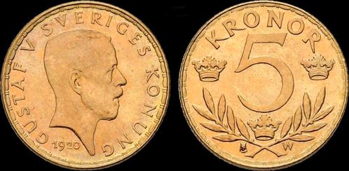 Sweden Gustav V 5 kronen 1920 goud, Postzegels en Munten, Munten en Bankbiljetten | Toebehoren, Verzenden