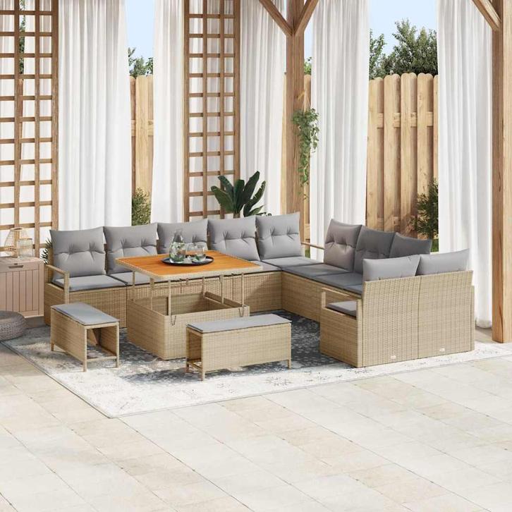 vidaXL Tuinbank Set met kussen met opslag 13 pcs Beige en, Tuin en Terras, Tuinsets en Loungesets, Nieuw, Verzenden