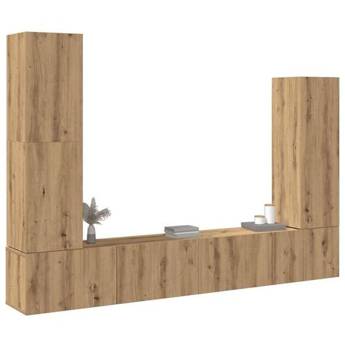 vidaXL 4-delig Tv-meubelset wandmontage bewerkt hout, Huis en Inrichting, Kasten |Televisiemeubels, Nieuw, Verzenden