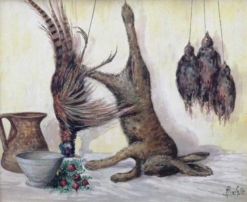 Aldo Sessa (1939-2023) - Natura morta di cacciagione, Antiek en Kunst, Kunst | Schilderijen | Klassiek