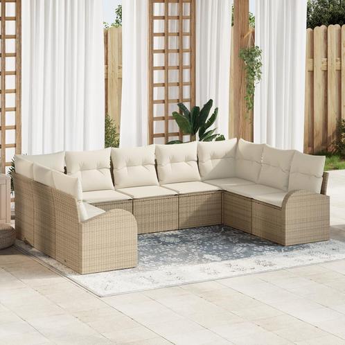 vidaXL 9-delige ligbed set met kussens - beige poly rattan, Tuin en Terras, Tuinsets en Loungesets, Nieuw, Verzenden