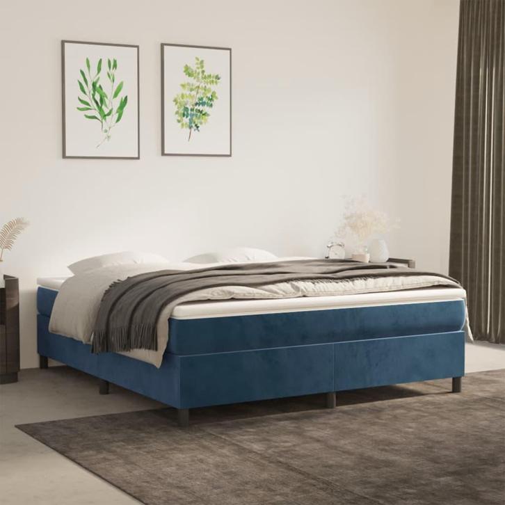 vidaXL Boxspring bed 160x200 cm fluweel donkerblauw, Maison & Meubles, Chambre à coucher | Lits, Envoi