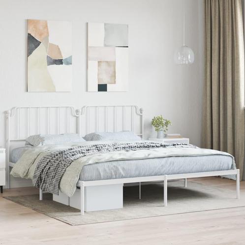 vidaXL Cadre de lit métal avec tête de lit blanc 200x200, Maison & Meubles, Chambre à coucher | Lits, Neuf, Envoi