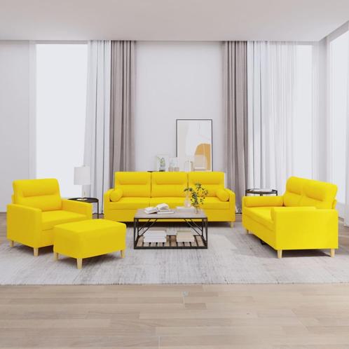 vidaXL 4-delige Loungeset met kussens stof lichtgeel, Huis en Inrichting, Zetels | Zetels, Nieuw, Verzenden