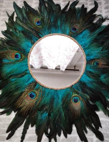 Miroir - plume - Miroir jujuhat paon 50 cm
