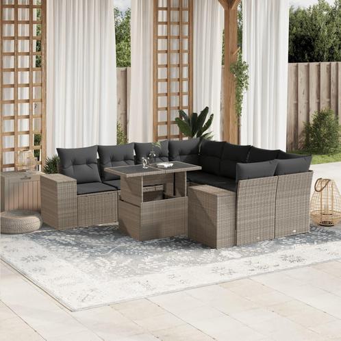 vidaXL Salon de jardin 9 pcs avec coussins gris clair, Jardin & Terrasse, Ensembles de jardin, Salons de jardin, Neuf, Envoi