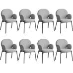Set van 8 stoel Scandi gestoffeerd, bouclé stof - lichtgrijs, Nieuw, Verzenden
