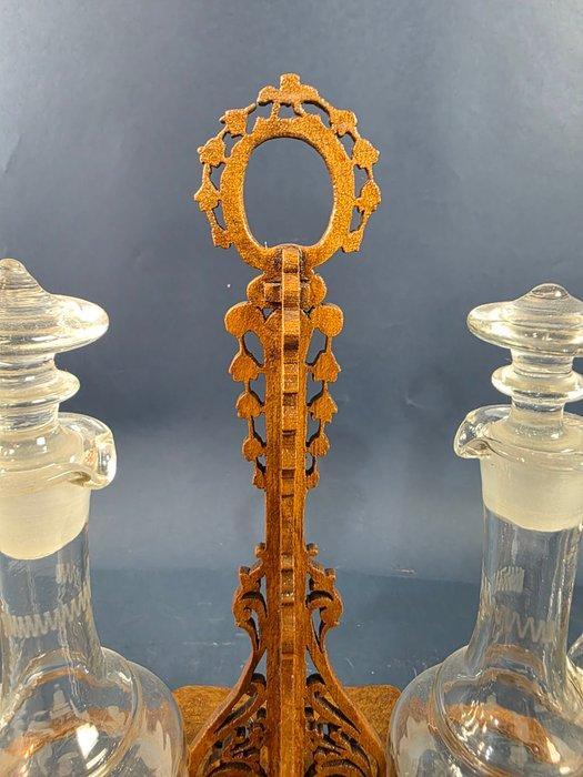 Olie-en-azijnstelletje - Hout, Glas, Antiek en Kunst, Antiek | Overige Antiek