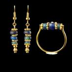 Oud-Romeins Ring en oorbellen met blauwe glaskralen
