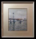 Antoni Costa (XX) - Le Port de Barcelone: Trois Voiliers