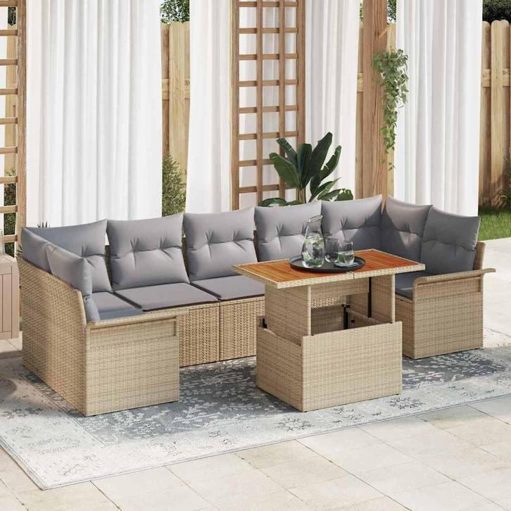 vidaXL Tuinbank Set met kussen 8 pcs beige en lichtgrijs, Tuin en Terras, Tuinsets en Loungesets, Nieuw, Verzenden