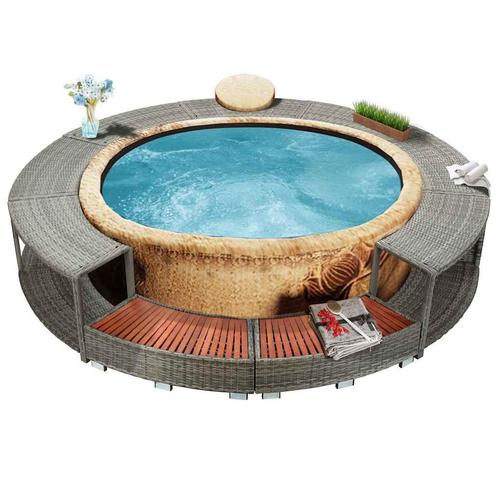 vidaXL Hottub-ombouw poly rattan grijs, Tuin en Terras, Zwembaden, Nieuw, Verzenden