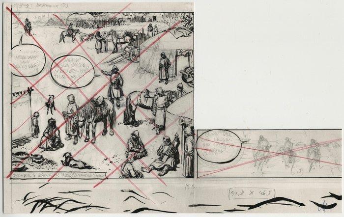 Kresse, Hans G. - 1 Original preliminary drawing - Dzjengis, Boeken, Stripverhalen