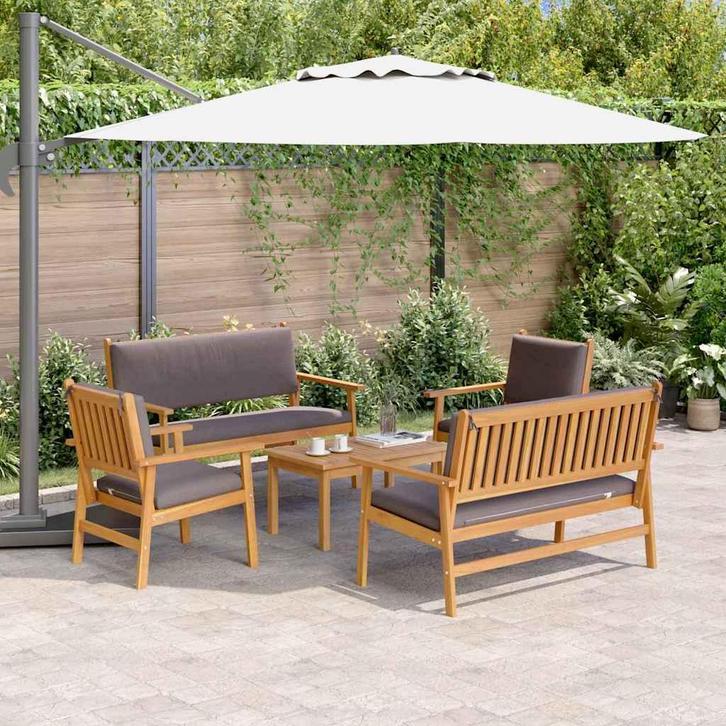 vidaXL Tuinbank Set met kussen 5 pcs Bruin Massief, Tuin en Terras, Tuinsets en Loungesets, Nieuw, Verzenden