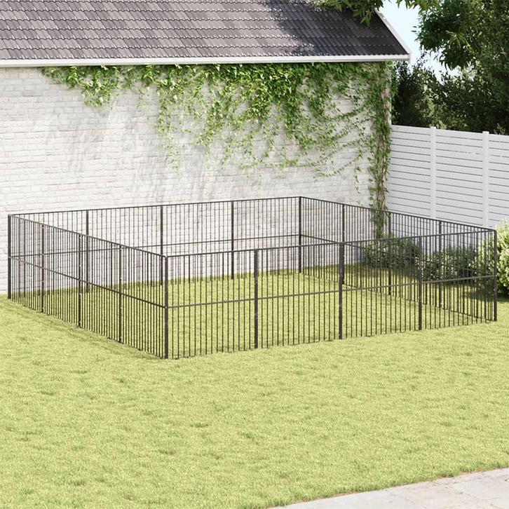 vidaXL Hondenkennel 16 panelen gepoedercoat staal zwart, Animaux & Accessoires, Maisons pour chiens, Envoi