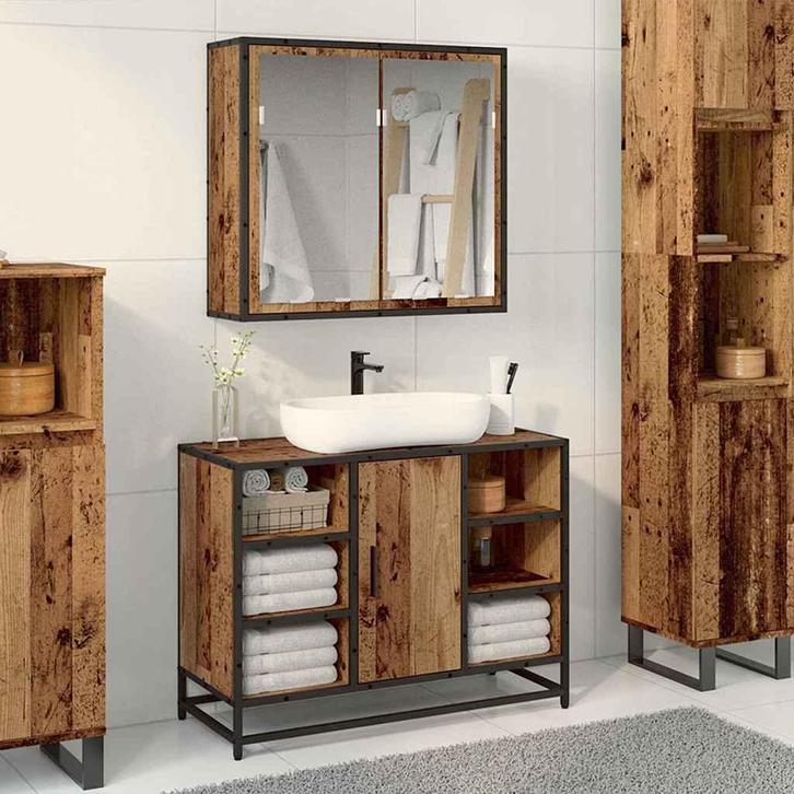 vidaXL Badkamermeubel Set met plank 2 pcs Oud Hout Bewerkt, Maison & Meubles, Salle de bain | Meubles de Salle de bain, Envoi