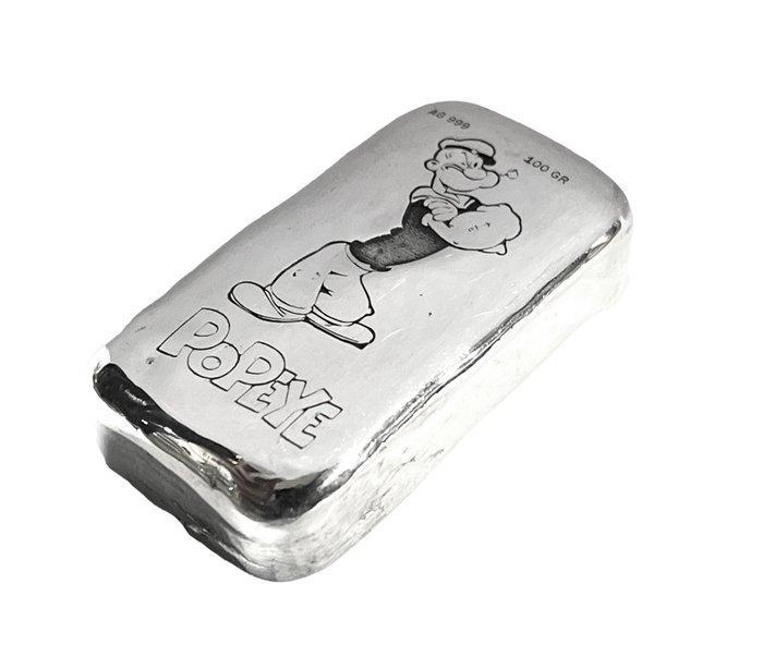 100 gram - Zilver .999 - Popeye the sailorman (Zonder, Postzegels en Munten, Edelmetalen en Baren