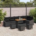 vidaXL Tuinbank Set met kussen 10 pcs Zwart poly rattan, Tuin en Terras, Verzenden, Nieuw
