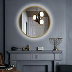 LED spiegel rond met goud metalen frame - 800mm, Nieuw, Rond, Verzenden