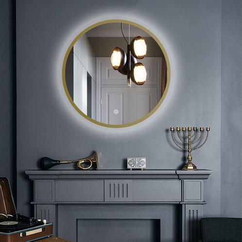 LED spiegel rond met goud metalen frame - 800mm, Maison & Meubles, Accessoires pour la Maison | Miroirs, Envoi