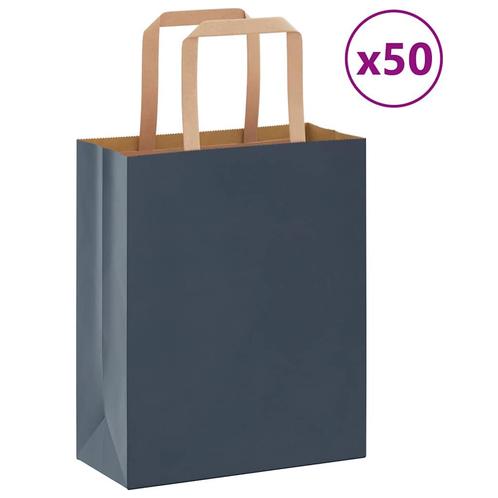 vidaXL Papieren zakken 50 st met hengsels 18x8x22 cm blauw, Diversen, Cadeauverpakkingen, Nieuw, Verzenden