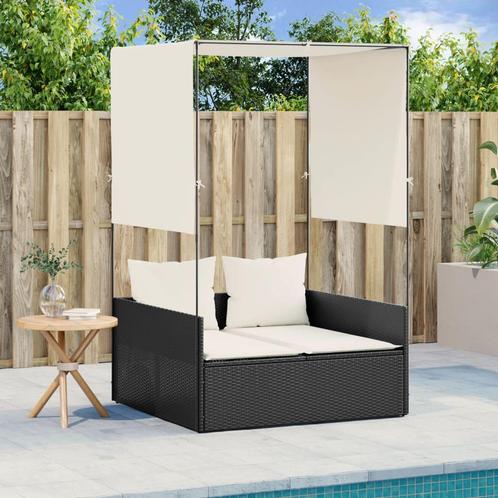 vidaXL Ligbed tweepersoons met dak en gordijn poly rattan, Tuin en Terras, Ligbedden, Nieuw, Verzenden