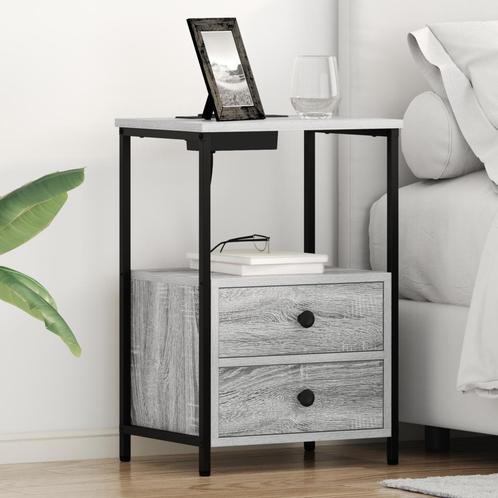 vidaXL Nachtkastje met Oplaadstation 2 pcs Grijs sonoma, Huis en Inrichting, Slaapkamer | Nachtkastjes, Nieuw, Verzenden