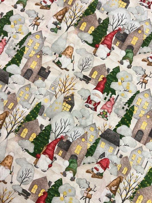 Kerstdecoratief stof - gnomes in het kerstdorp - Textiel -, Diversen, Kerst