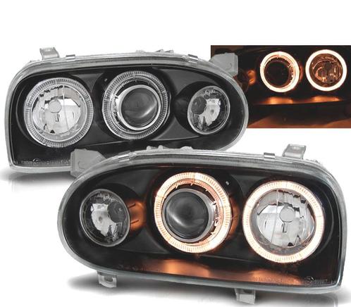 PHARES POUR VOLKSWAGEN VW GOLF 3 91-97 ANGEL EYES NOIR + CLI, Auto-onderdelen, Verlichting, Verzenden