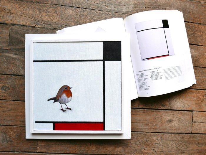 Jos Verheugen - Free after Mondrian, with Robin (M1075), Antiek en Kunst, Kunst | Schilderijen | Modern