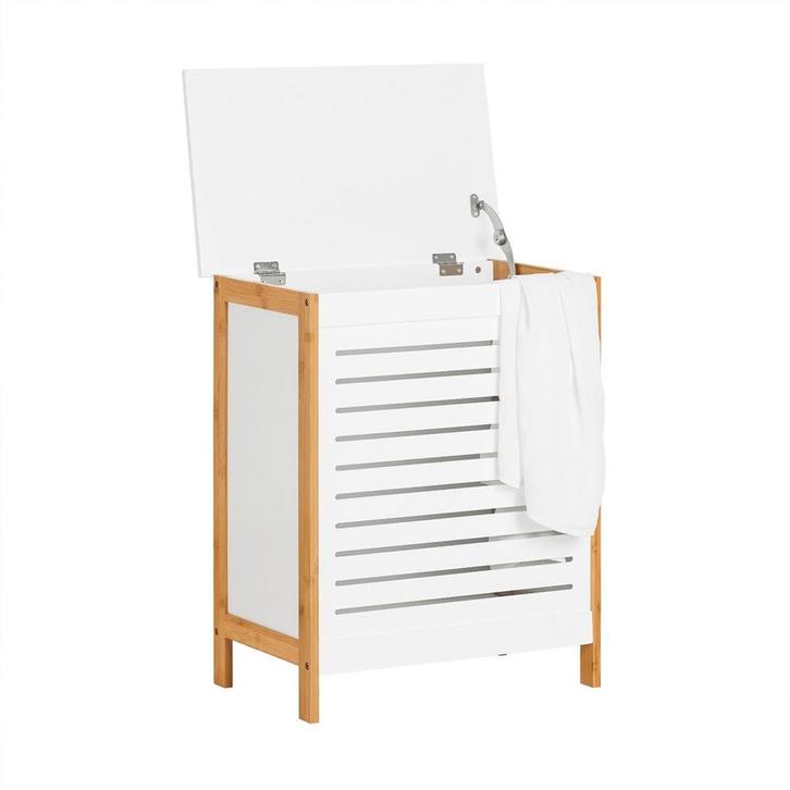2dekans | SoBuy Wasmand - met deksel - 69 x 13 x 54 cm - Wit, Bricolage & Construction, Bois & Planches, Enlèvement ou Envoi
