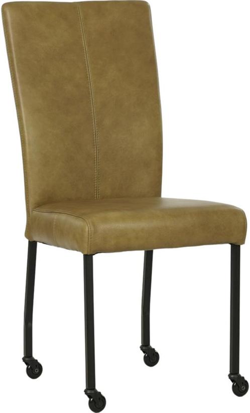 Olijfgroene leren moderne eetkamerstoel - poot vierkant, Huis en Inrichting, Stoelen, Overige kleuren, Nieuw, Leer, Ophalen of Verzenden