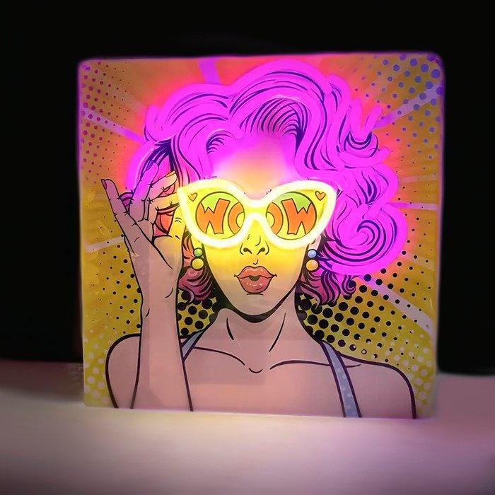 sculptuur, Enseigne Néon Wow Pop Art - 32 cm - Acryl - 2025, Huis en Inrichting, Overige Huis en Inrichting