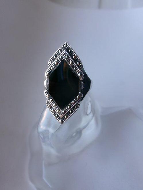 Argent, Onyx & Marcasites - Bague - Style Art déco, Antiek en Kunst, Kunst | Designobjecten