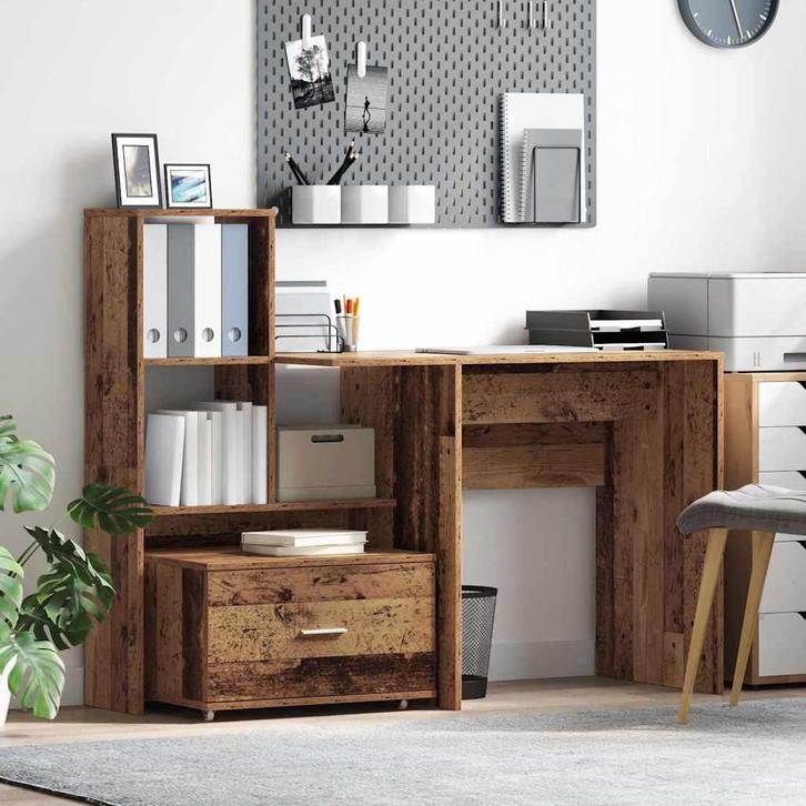 vidaXL Bureau met lade Oud Hout 131,5 x 50 x 106,5 cm, Huis en Inrichting, Bureaus, Nieuw, Verzenden