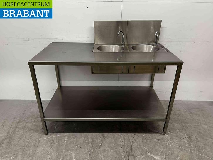 RVS Spoeltafel Spoelbak dubbele spoelbak 132,5 cm Horeca, Zakelijke goederen, Horeca | Meubilair en Inrichting, Ophalen of Verzenden