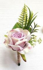 Luxe corsage, corsage van zijderoos lila roze/groen