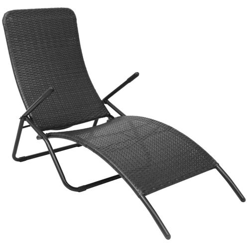 vidaXL Inklapbaar ligbed poly rattan zwart, Tuin en Terras, Ligbedden, Nieuw, Verzenden