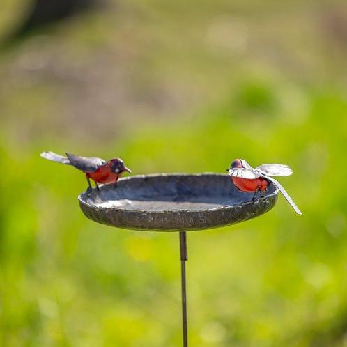 Sculpture dextérieur, Vogeldrinkbak met twee roodborsten op, Antiek en Kunst, Kunst | Designobjecten
