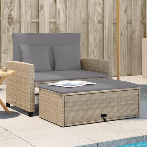 vidaXL Tuinbank 2-zits met kussens poly rattan beige, Tuin en Terras, Tuinsets en Loungesets, Nieuw, Verzenden