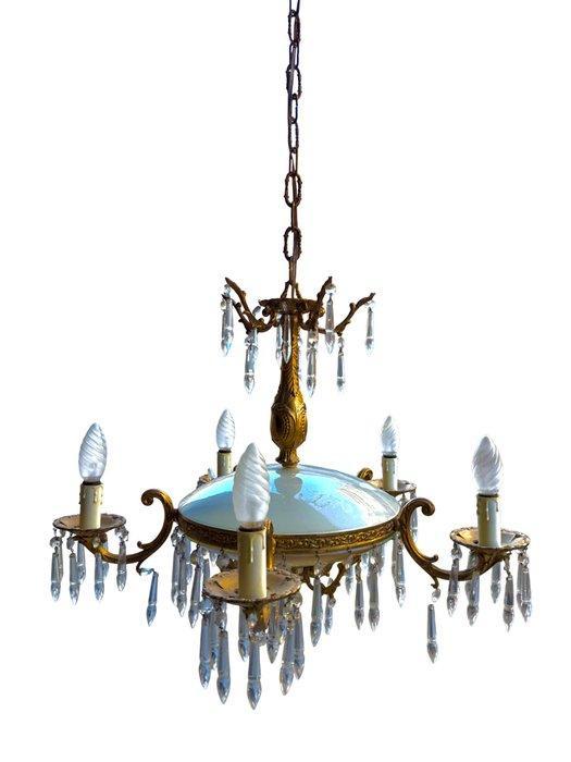 Lustre - Laiton moulé, Opaline, Antiquités & Art, Curiosités & Brocante