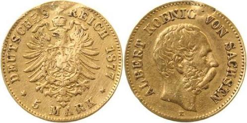 Duitsland 5 Mark Albert Sachsen 1877 E J260 sehr schoen m..., Timbres & Monnaies, Monnaies | Europe | Monnaies non-euro, Envoi