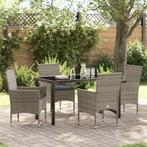 vidaXL Tuin Eettafel Set met kussen 5 pcs Grijs Poly rattan, Tuin en Terras, Verzenden, Nieuw