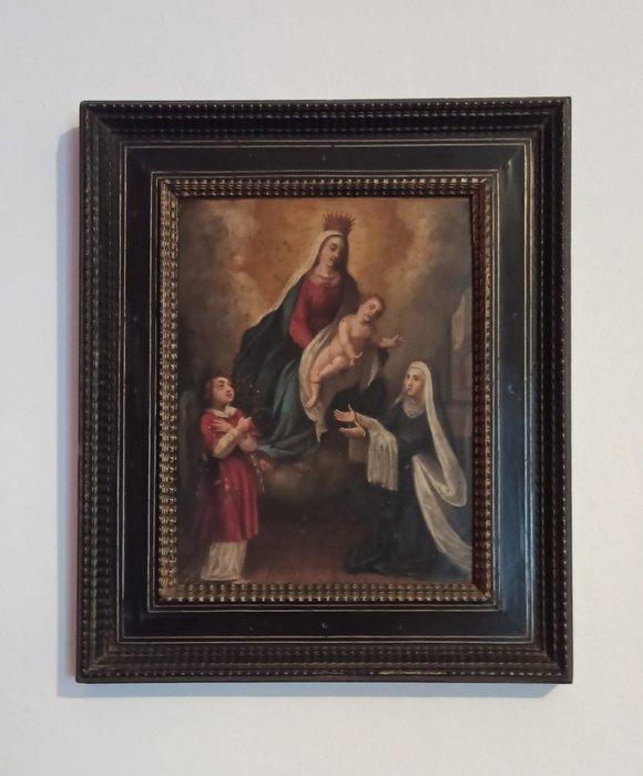 Italiaanse school (XVII) - Madonna col Bambino in gloria con, Antiek en Kunst, Kunst | Schilderijen | Klassiek