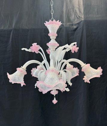 Lustre - Rosa bianco - Verre de Murano - 5 lampes